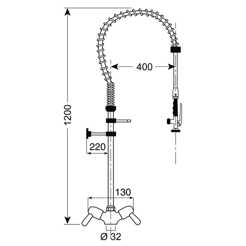 XXLselect Douche de Pré-Rinçage Monobloc Haut| Poignées Tournantes | 1200mm