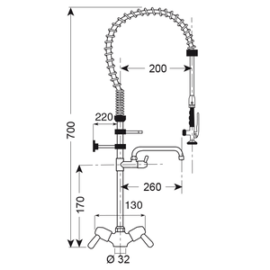 XXLselect Douche de Pré-Rinçage Monobloc Haut | Modèle bas | 700mm