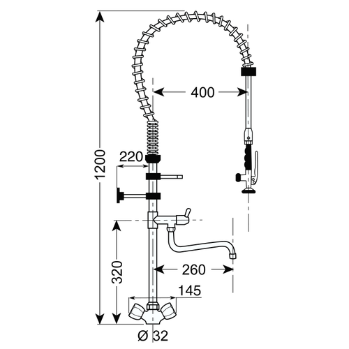 XXLselect Douche de Pré-Rinçage Monobloc Haut | Boutons Rotatifs + Grue Pivotante | 1200mm
