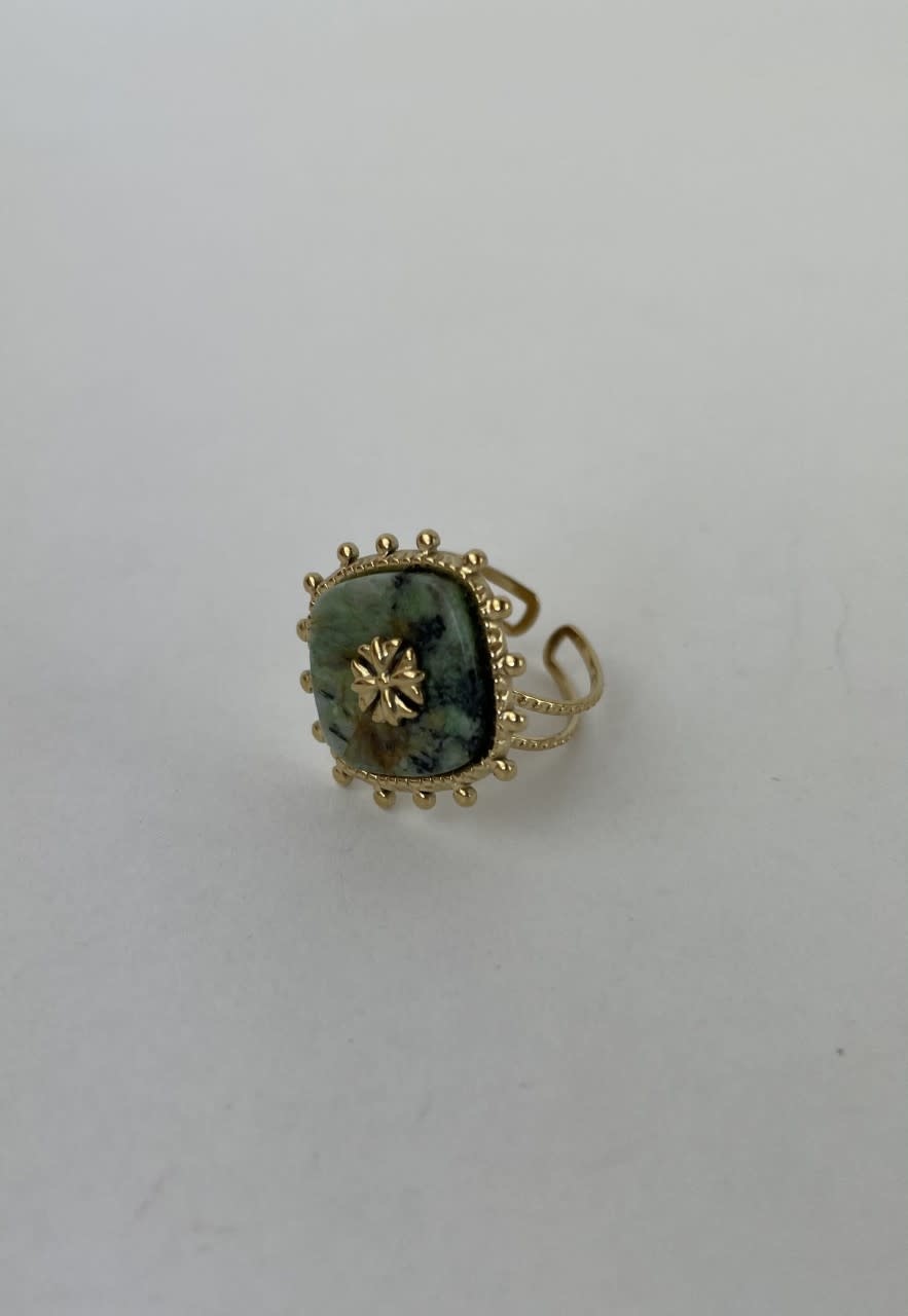 Lovida squared marble ring Green-3