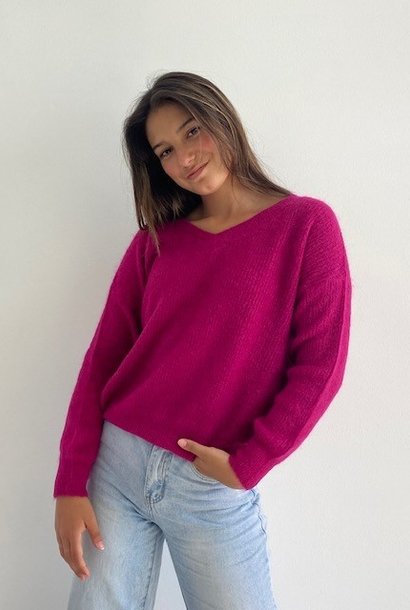 Louna v-neck knitted pull Raspberry