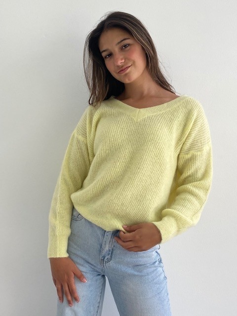 Louna v-neck knitted pull Soft Yellow-1
