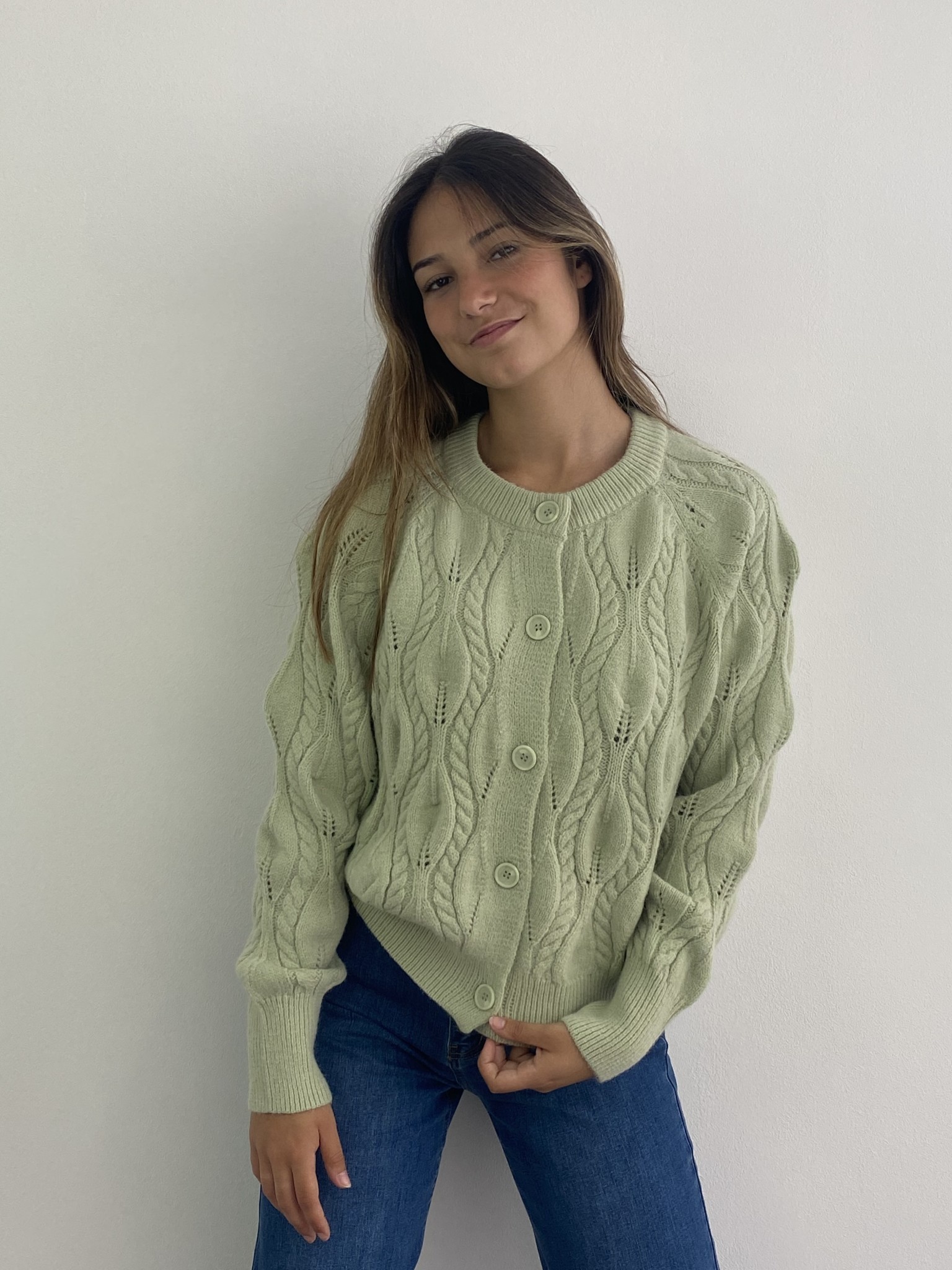 Raquel cable knitted cardigan Moss-2