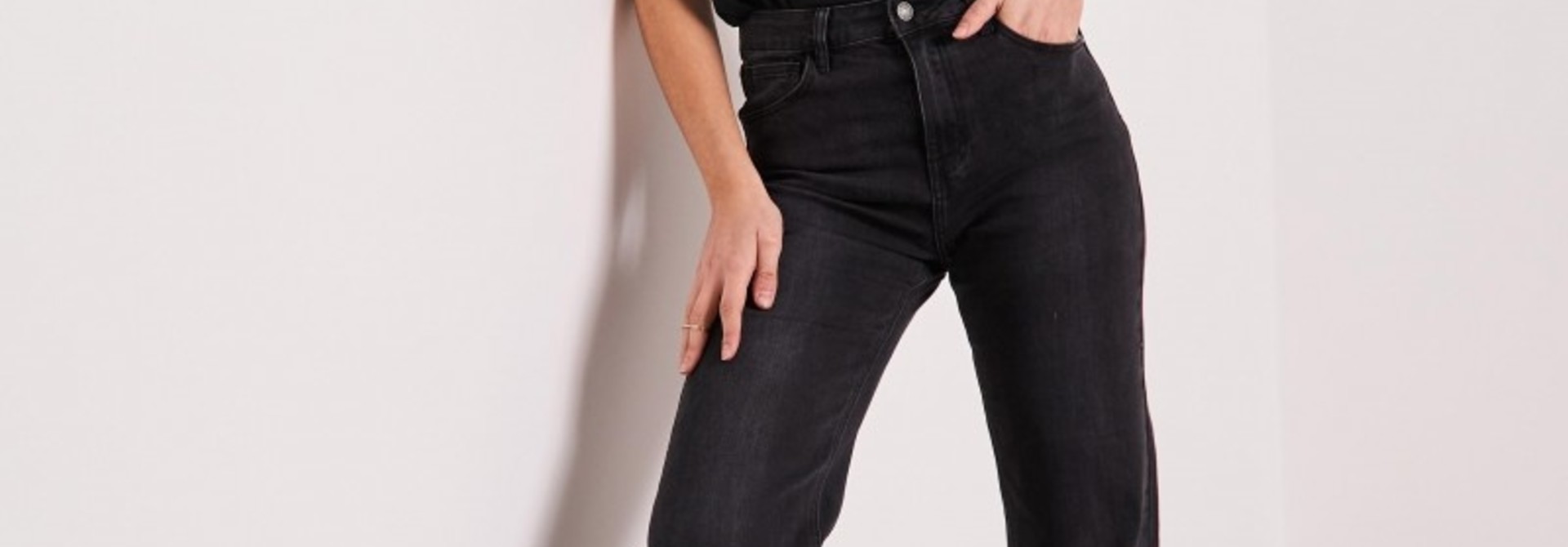 Barbara straight hw wide denim Black Antraciet