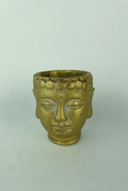 Small Planter buddha head 8Dx9H Gold