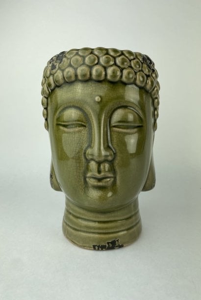 Buddha vintage pottery 14Dx20H Dark Green