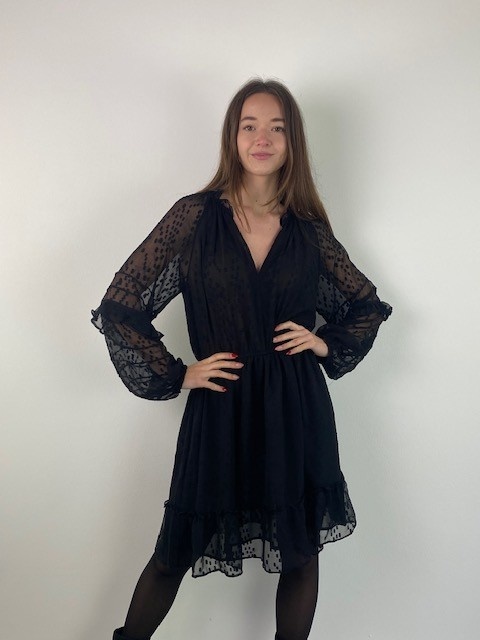 Rebecca structured voille dress Black-1