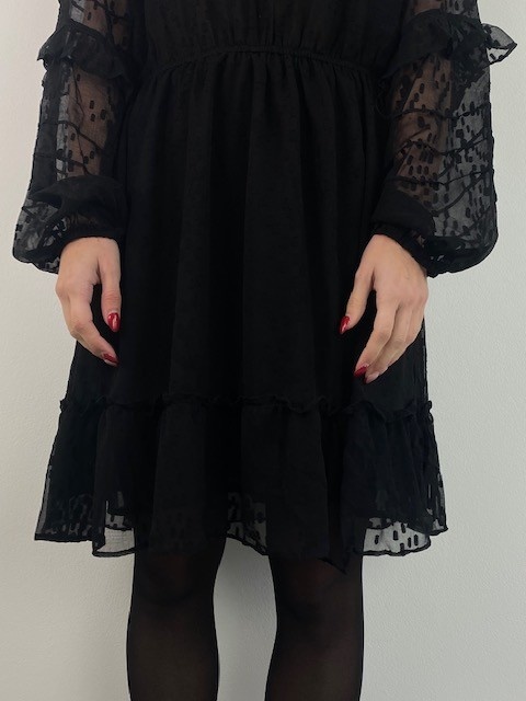 Rebecca structured voille dress Black-3