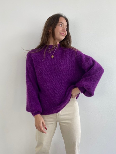 Alhia short ballonsleeve col knit Purple-1