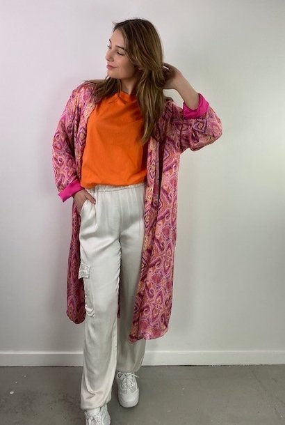 Byloth satin long kimono Aztec Fushia