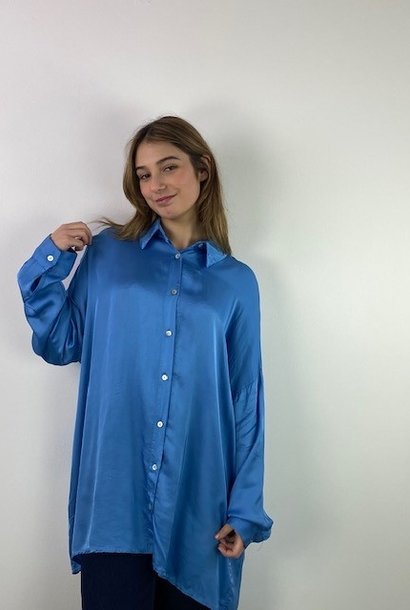 Tamaris satin long loose blouse Denim Blue