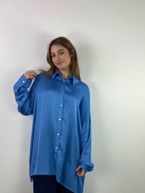 Tamaris satin long loose blouse Denim Blue-1