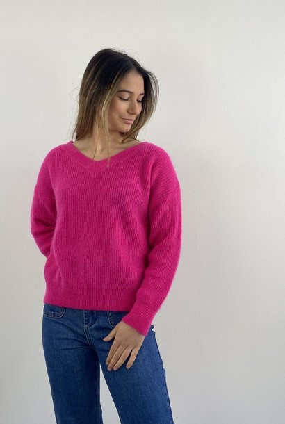 Louna v-neck knitted pull Neon Fushia