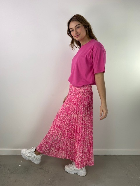 Myna long pleated voile skirt Happy Pink-3