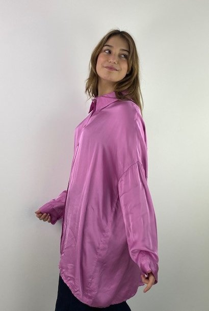 Tamaris satin long loose blouse Cyclamen Pink