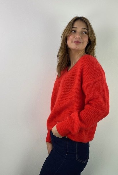 Louna v-neck knitted pull Bright Orang