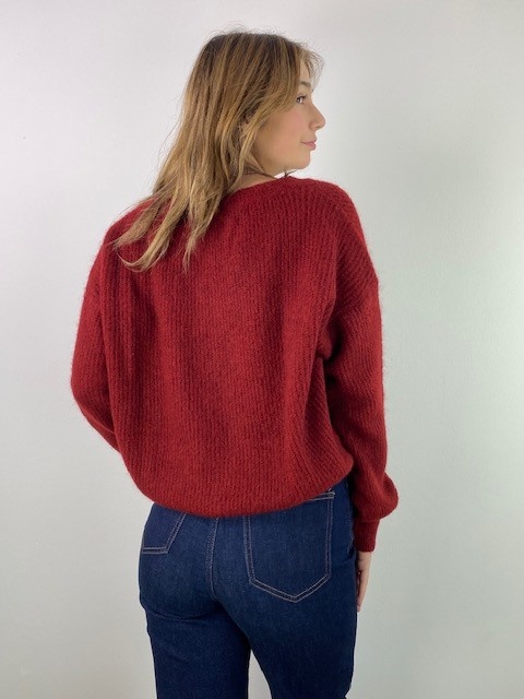 Louna v-neck knitted pull Red Gum-4