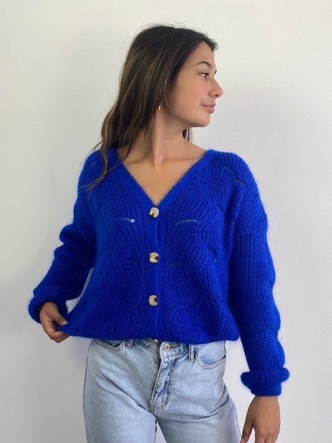 Marlena ajour cardigan Cobalt Blue-3