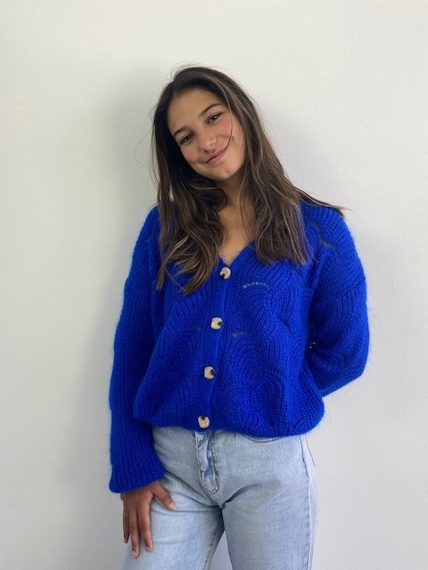 Marlena ajour cardigan Cobalt Blue-4