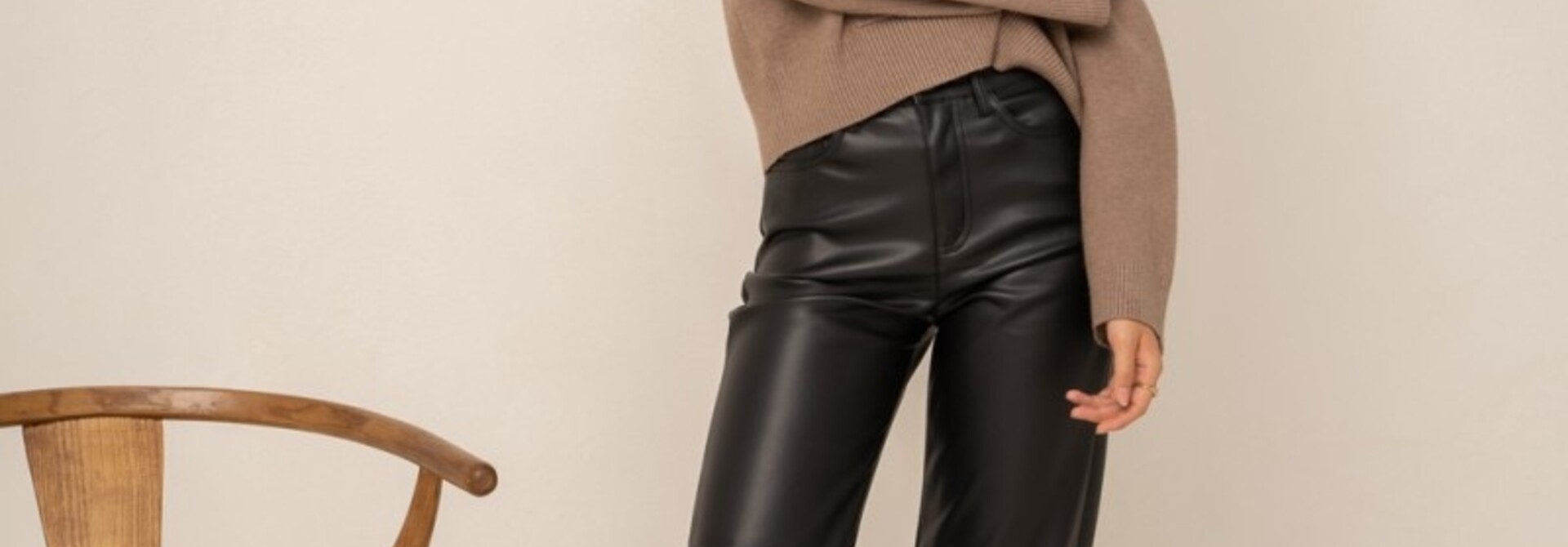 Barbara straight hw wide leather pant Black