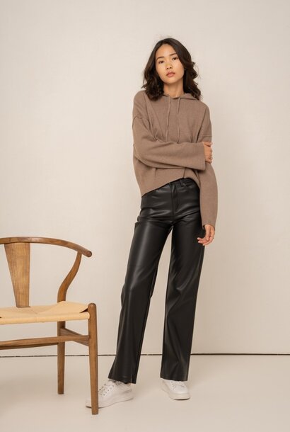 Barbara straight hw wide leather pant Black