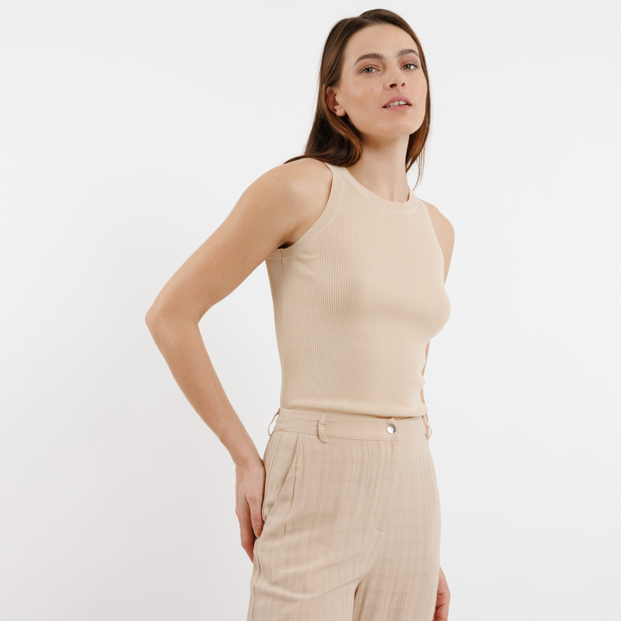 Riri rib tanktop Beige-1