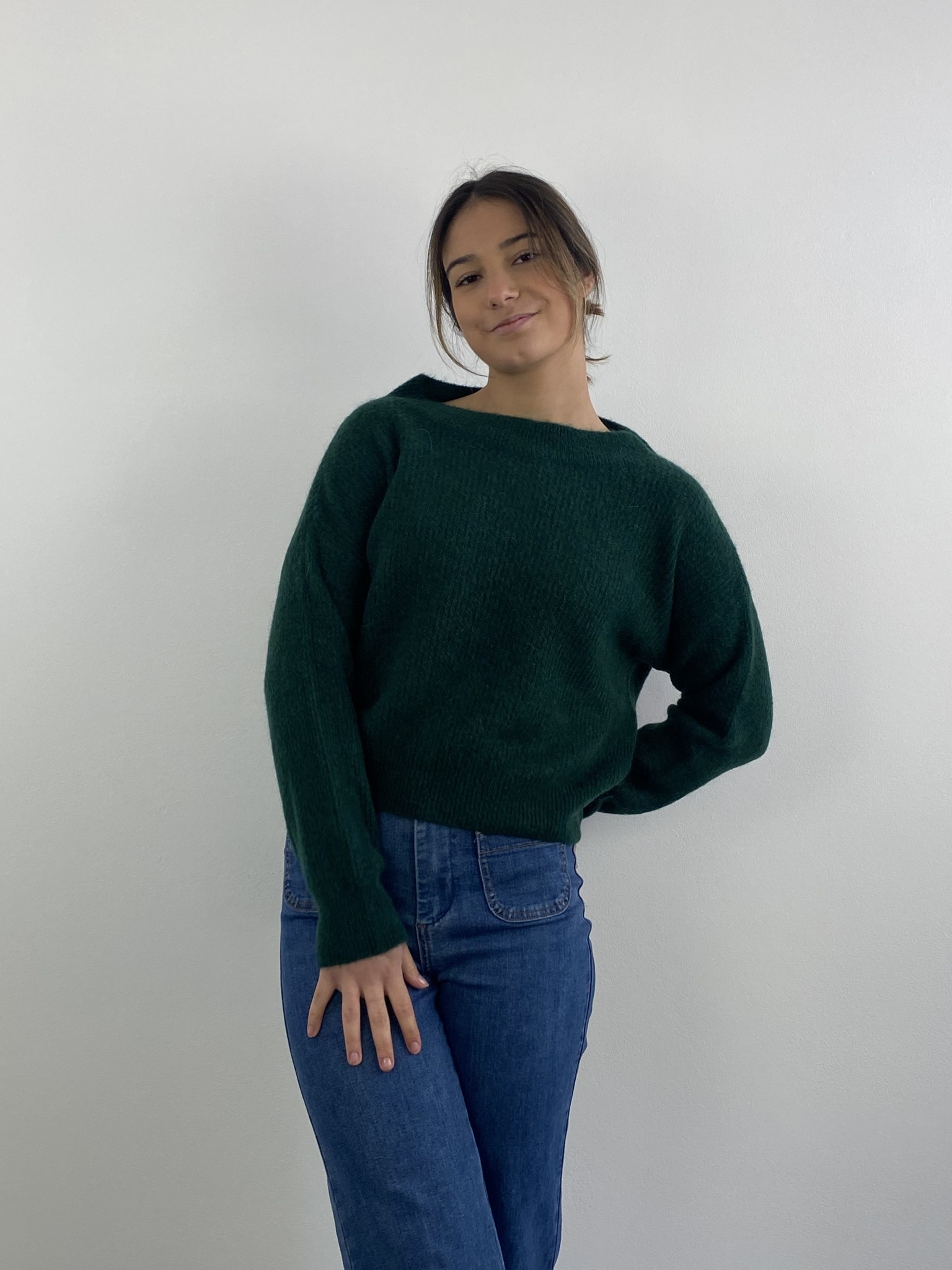 Thaïs short boatneck Pine Green-2