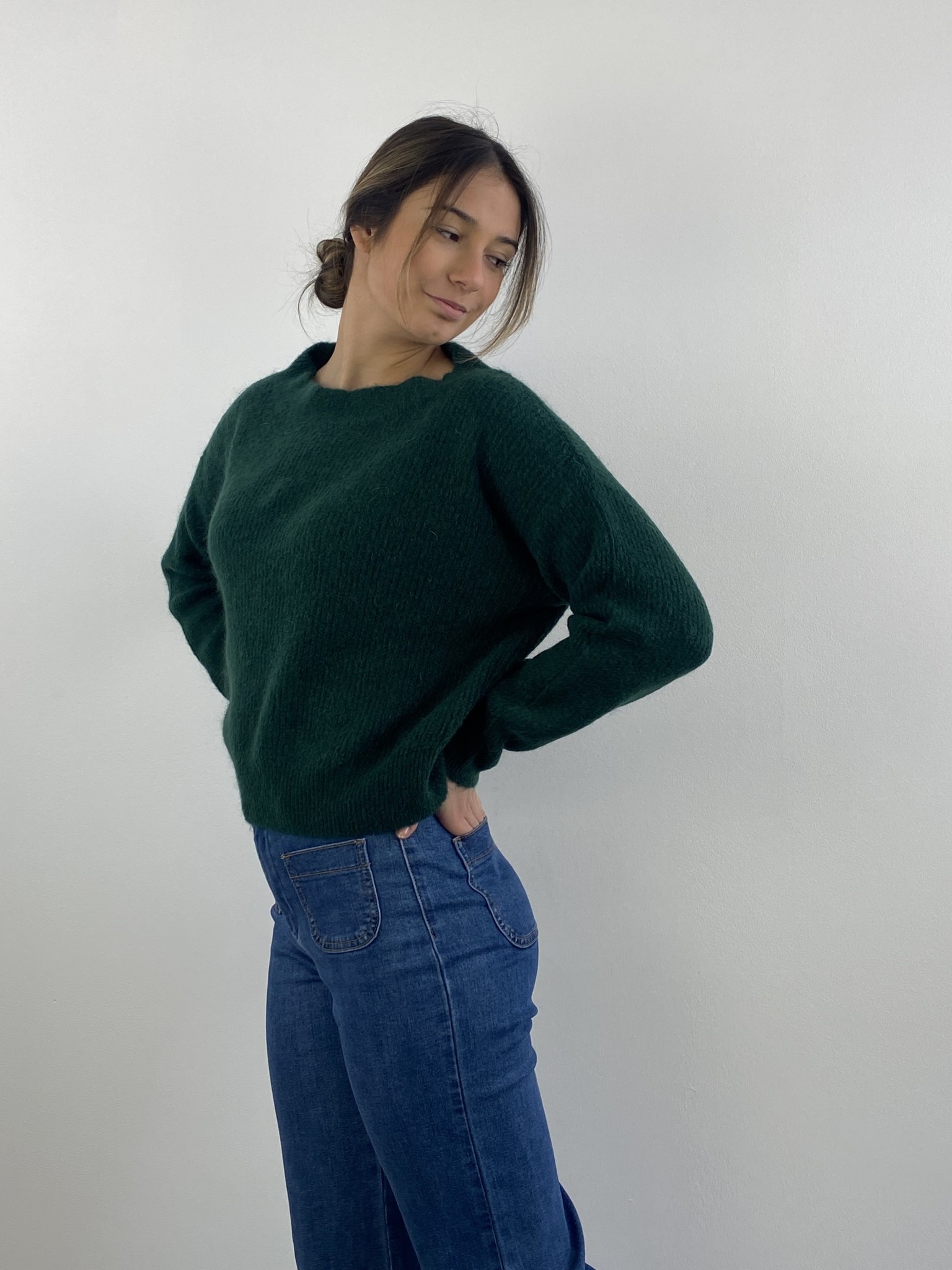 Thaïs short boatneck Pine Green-1