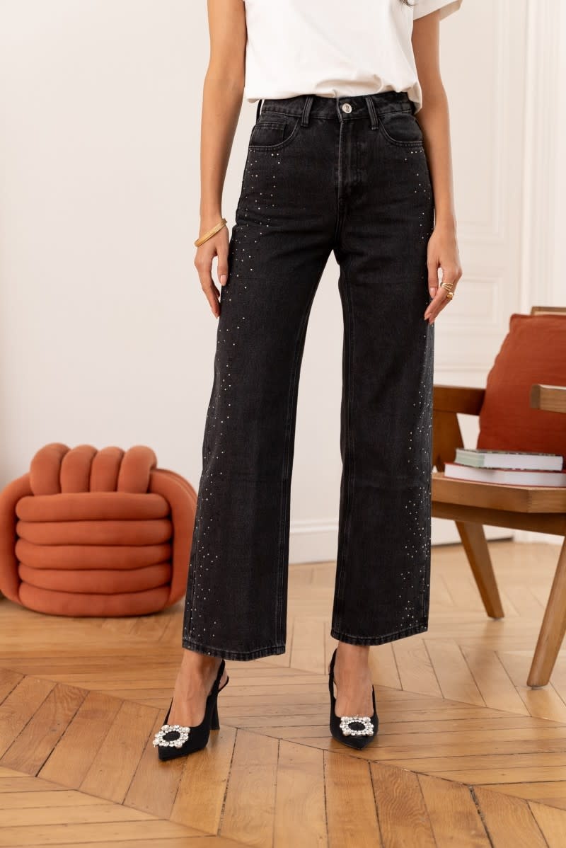 Raymon side sparkle wide jeans Grey-4