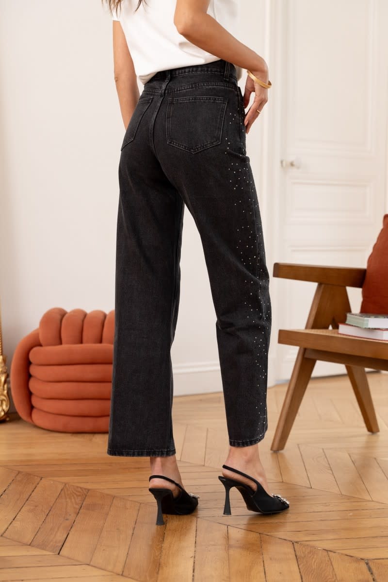 Raymon side sparkle wide jeans Grey-3