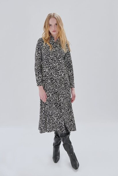 Zebra button-up dress Black