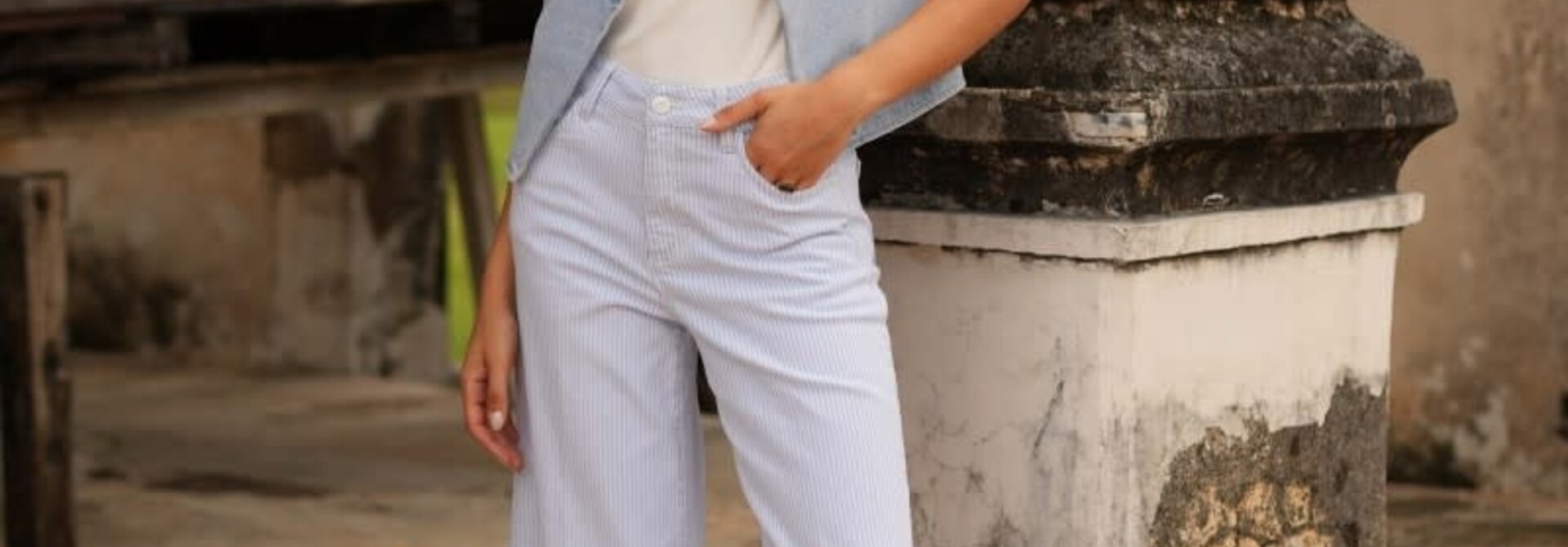 Peter ankle extra wide palazzo denim Stripped Blue