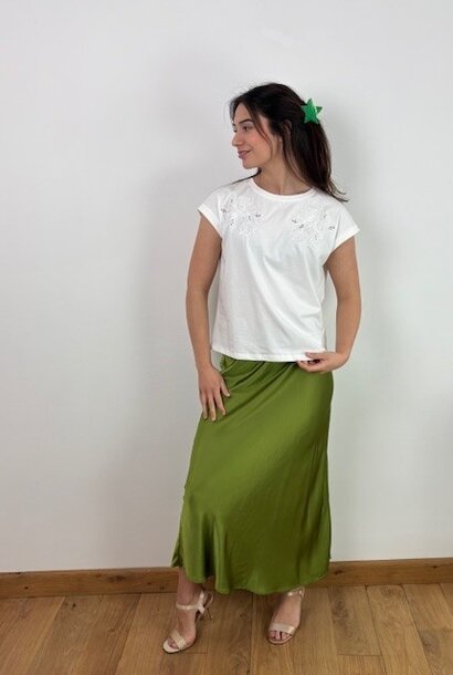 Viola long satin essential skirt Advocado
