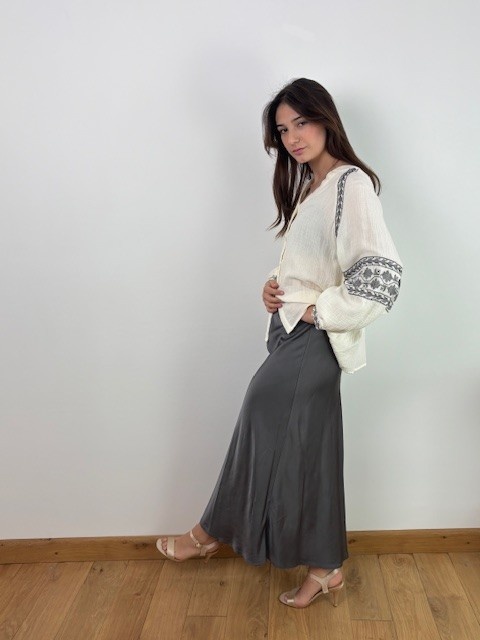 Viola long satin essential skirt Grey-2