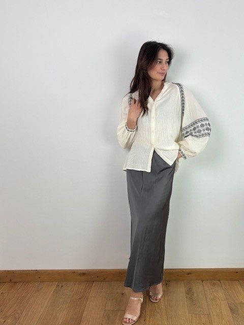 Viola long satin essential skirt Grey-1