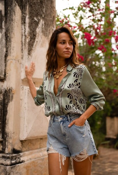 'Summer' destroyed denim  short Stone Blue