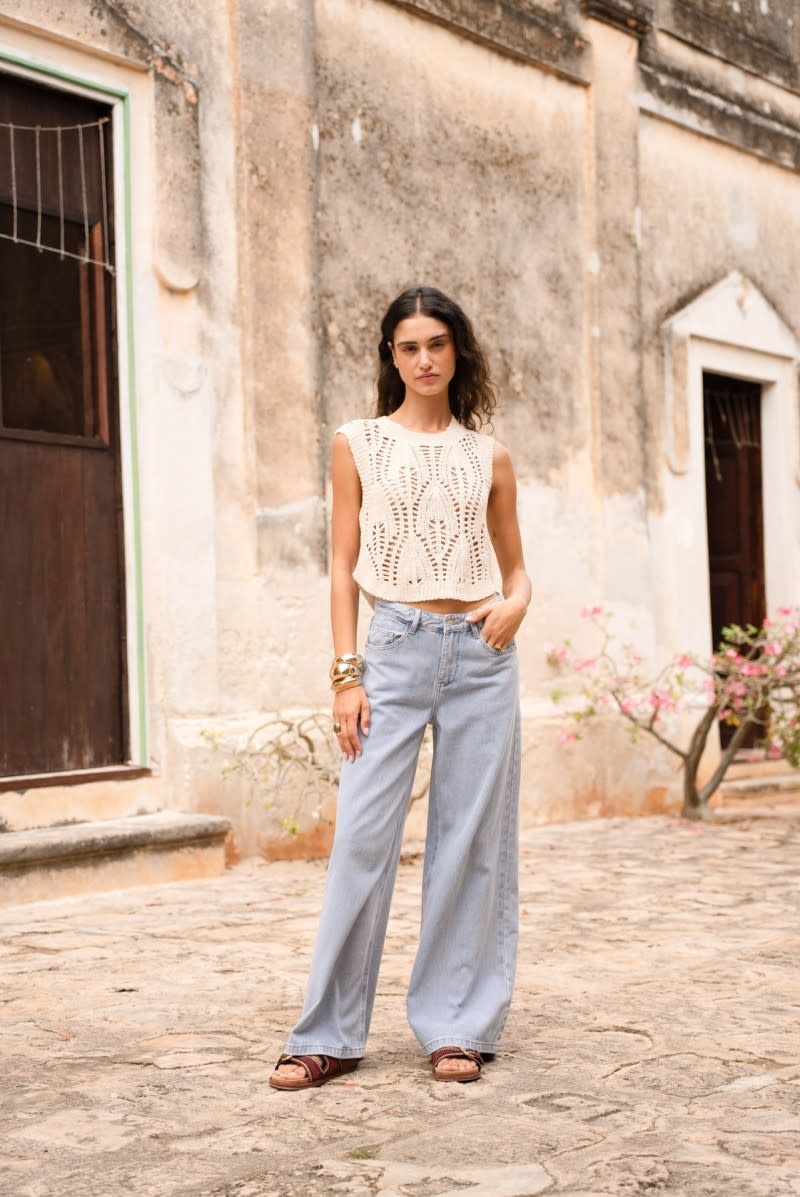 Giovani extra wide palazzo denim Light Blue-1