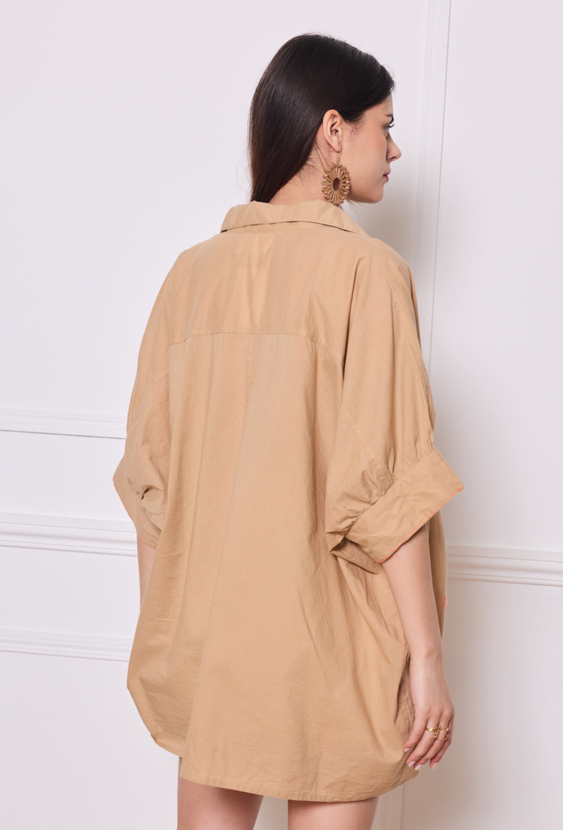 Palmtrees handmade oversized broderie blouse Beige-4