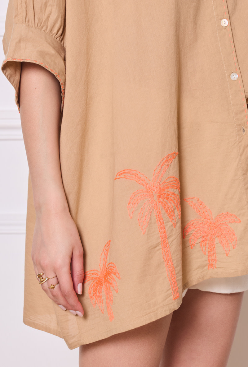 Palmtrees handmade oversized broderie blouse Beige-2