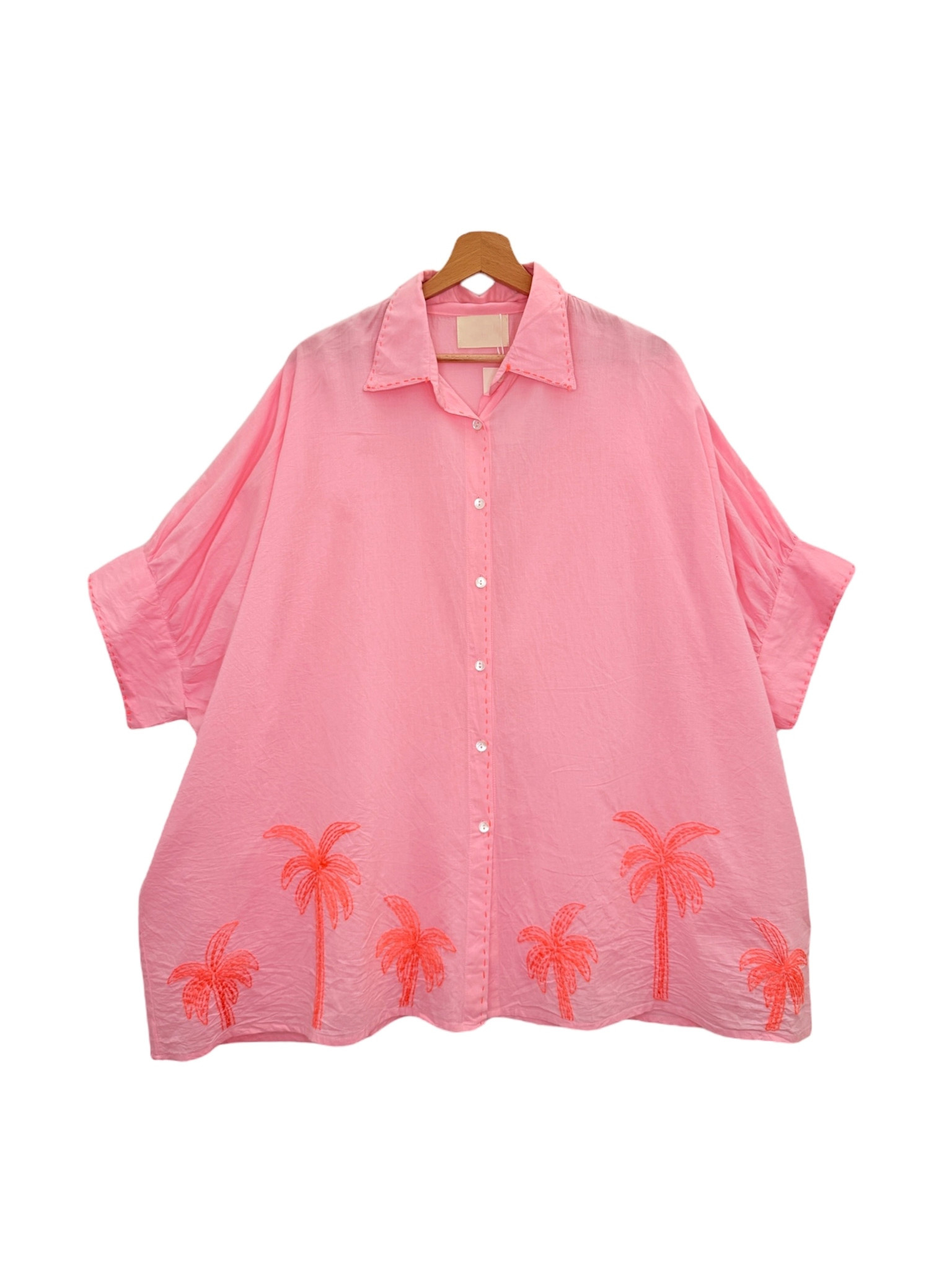 Palmtrees oversized broderie blouse Pink-1