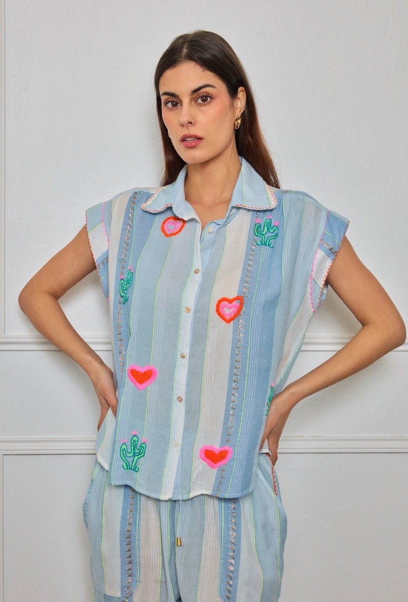 Odinã stripped broderie SET Light Blue-2