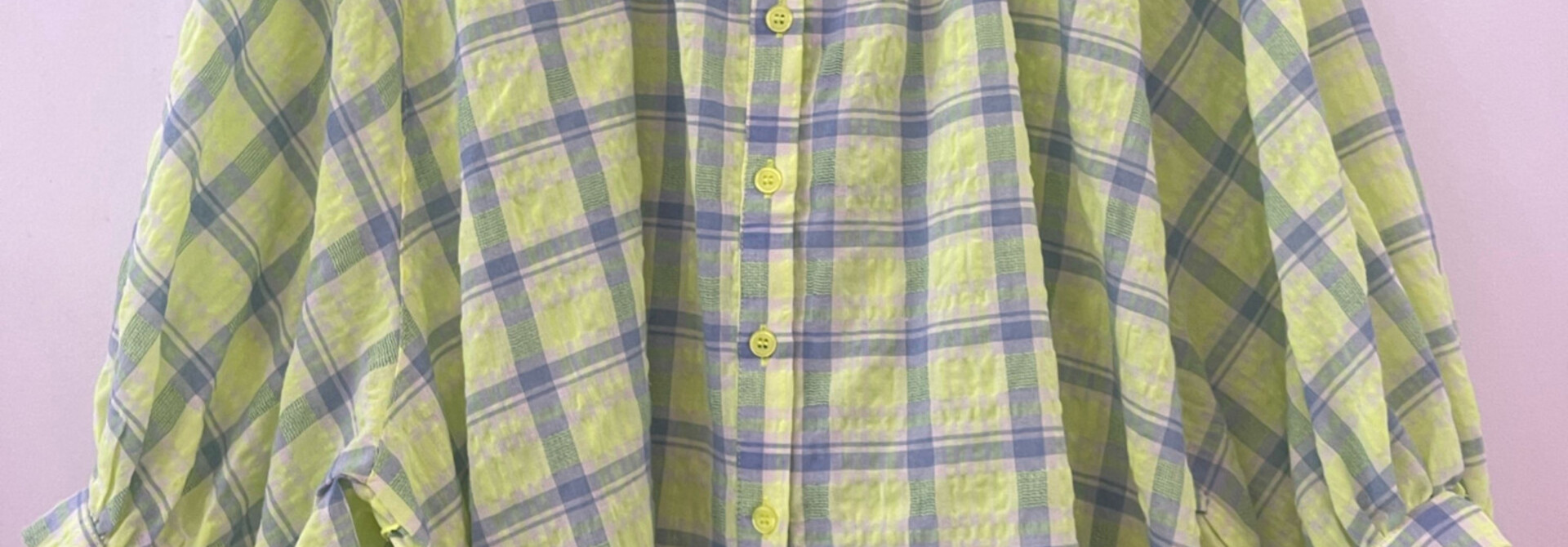 Viv loose coton checkered blouse Neon Blue