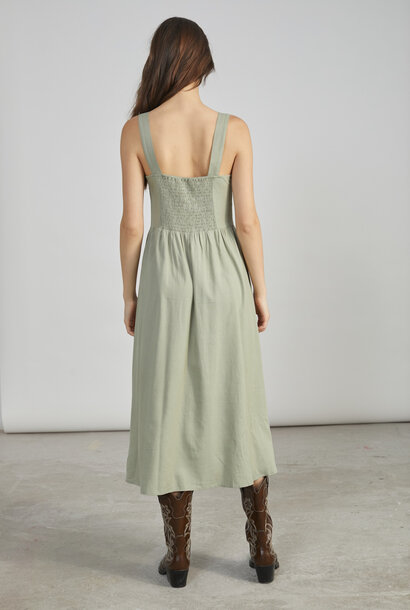Elsa  romantic linen dress Matcha Green