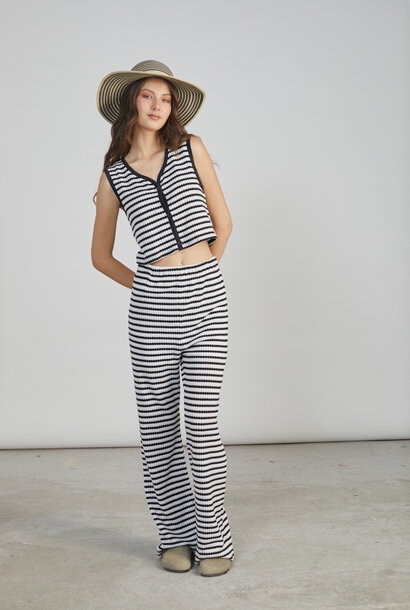 Jim stripped rib knit pant Black