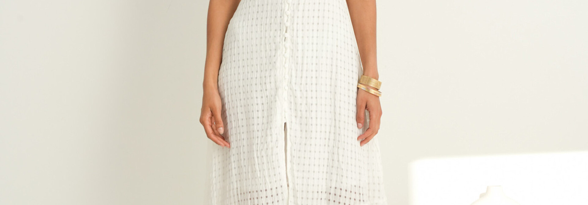 Zoë fine check structured strapdress White