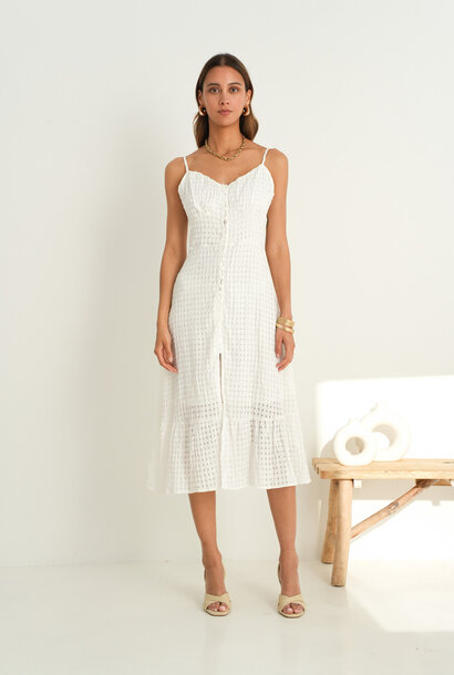 Zoë fine check structured strapdress White