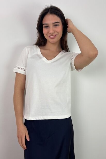 Thelma broderie v-neck t-shirt White
