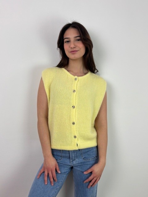Bouna Alpaca sleeveless cardigan gilet Soft Yellow-1