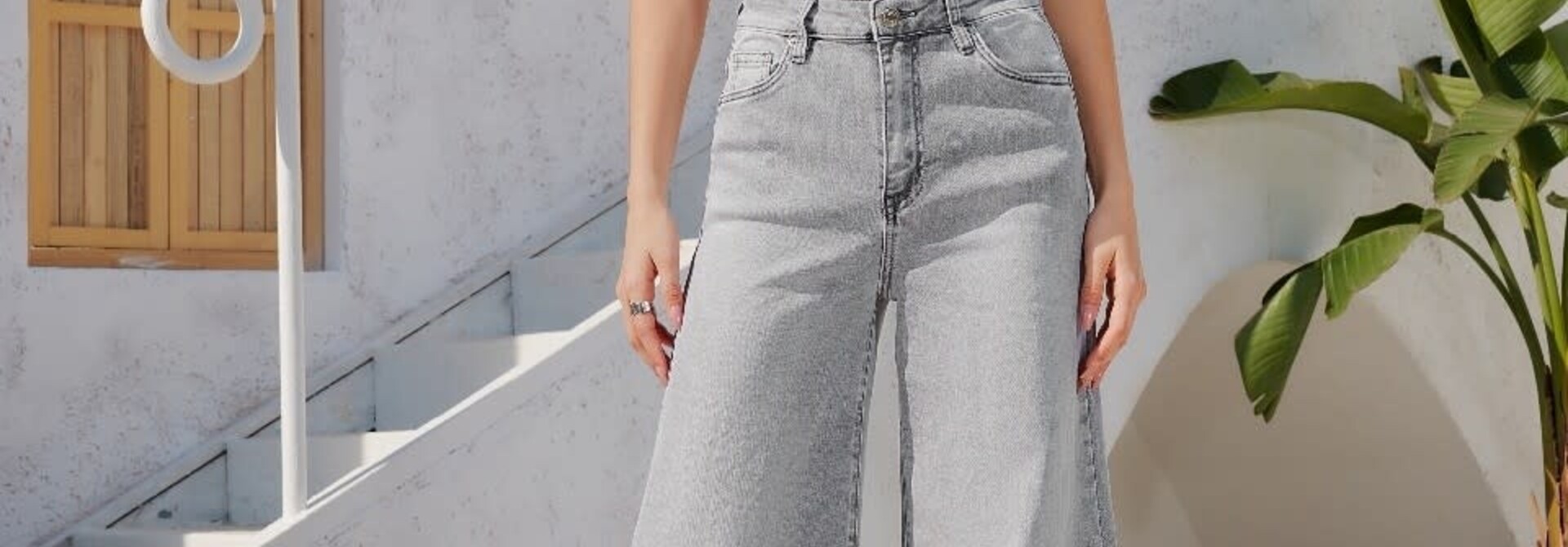 Harper super flare pallazo denim Light Grey
