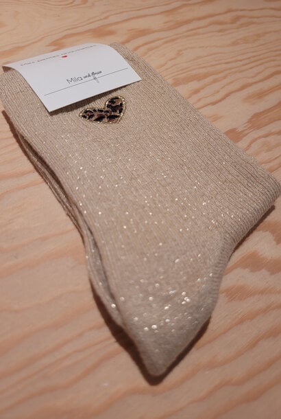 Leo heart sparkle socks Beige